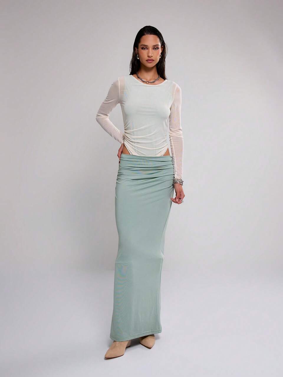 Mesh Ruched Contrast Layer Bodysuit Casual Spring Summer Vacation