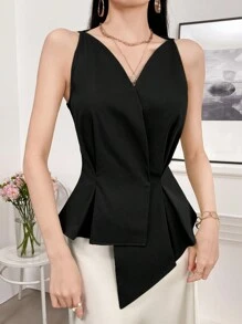 Modelyn Solid Asymmetrical Hem Blouse