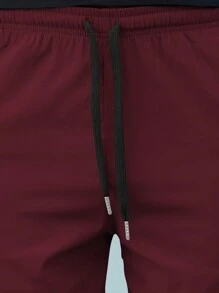 Manfinity Homme 宽松男士短裤，字母贴片，腰部抽绳 - 酒紅色 - 查看 5