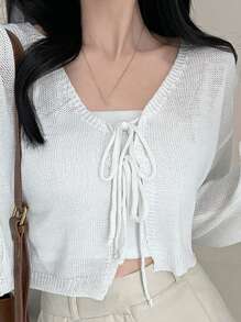 DAZY Áo sơ mi nữ tay dài đơn giản hàng ngày màu trơn buộc phía trước, quần áo nữ mùa thu - trắng - Xem 5