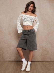 Forever 21 White Lace Off Shoulder Tight Top With Flare Sleeves - White - View 7