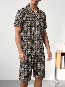Conjunto de ropa interior para hombre con estampado de manga corta y pantalones cortos