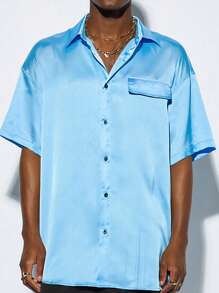Manfinity VCAY 1pc Men Summer Gorgeous Woven Business Casual Party Oversize Satin Halloween Shirts Back To School