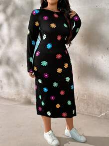 SHEIN LUNE Đầm dạ hội lấp lánh cổ tròn dài tay dài màu bạc Giáng sinh cỡ lớn cho nữ mùa đông - Nhiều màu - Xem 6