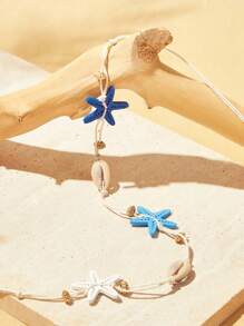 SHEIN VCAY 1 件女式可爱基本款海星贝壳腰带，适合海滩、野餐、度假