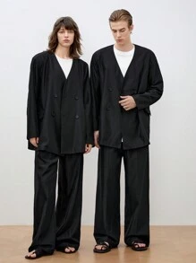 Manfinity VCAY 2pcs/Set Men's Woven Casual Long Sleeve Suit, Suitable For Spring And Autumn Seasons - Black - View 5