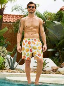 Surfspeed Men Lemon Print Drawstring Waist Beach Shorts Swim Trunks - Multicolor - View 6