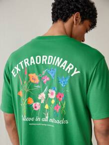 Manfinity VCAY T-shirt décontracté à manches courtes et ample pour homme tricoté à la mode pour un port quotidien, style jeune - Vert - Voir 1