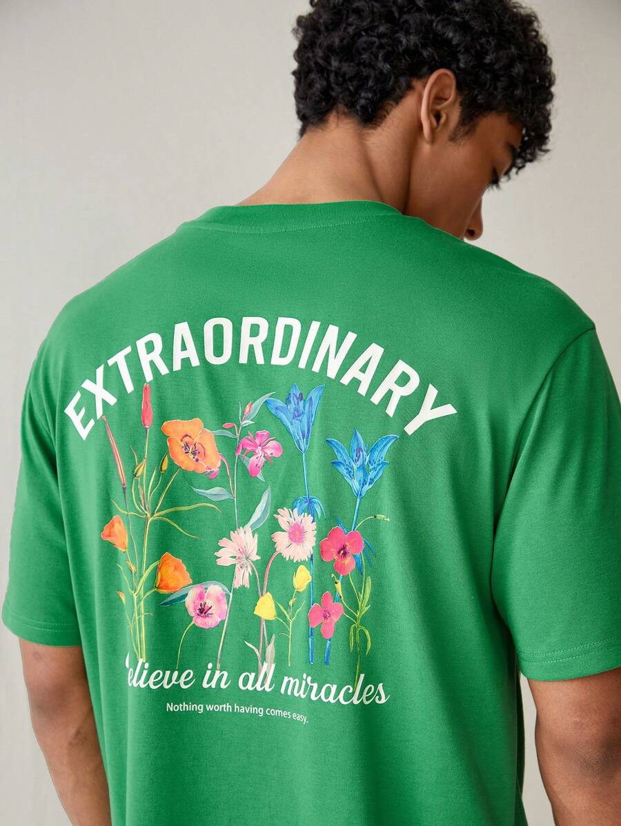Manfinity VCAY T-shirt décontracté à manches courtes et ample pour homme tricoté à la mode pour un port quotidien, style jeune - Vert - Voir 1