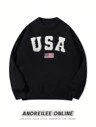 Winter Men's Unisex Versatile Casual Crew Neck Long Sleeve USA Letter American Flag Knit Pullover Sweater