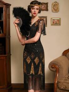 1920s Vintage Flapper Dresses Women Ball Gown Elegant Prom Semi Formal Wedding Guest Dress, For Birthday, Graduation, Homecoming - Black - View 6