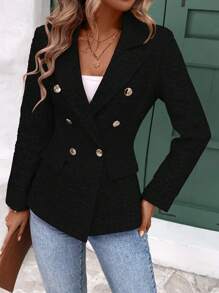 SHEIN Clasi Ladies' Plain And Simple Long Sleeve Blazer For Daily Wear - Black - View 6