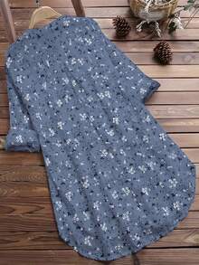 Ditsy Floral Print Notched Neck Blouse