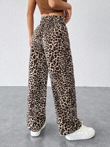 SHEIN PETITE Pantalones largos holgados de estampado de leopardo para mujer - Multicolor - Ver 2