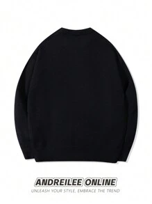 Unisex Casual Crew Neck Long Sleeve American Flag Knit Sweater, Versatile For Winter