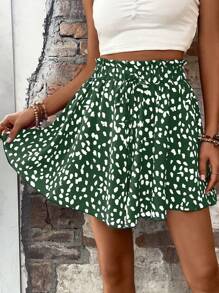 Breezaya Quần short thắt lưng túi giấy in Allover - Màu xanh lá cây đậm - Xem 1