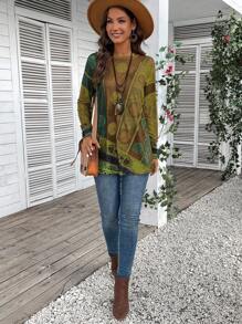 EMERY ROSE Women's Round Neck Printed Loose Comfortable & Soft Stylish Long Sleeve T-Shirt - Multicolor - View 4