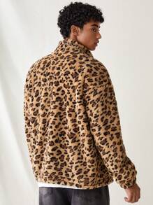 Manfinity RebelGame Men's Knitted Fashionable Relaxed Leopard Plush Zipper Jacket For Daily Casual Wear - Multicolor - View 2
