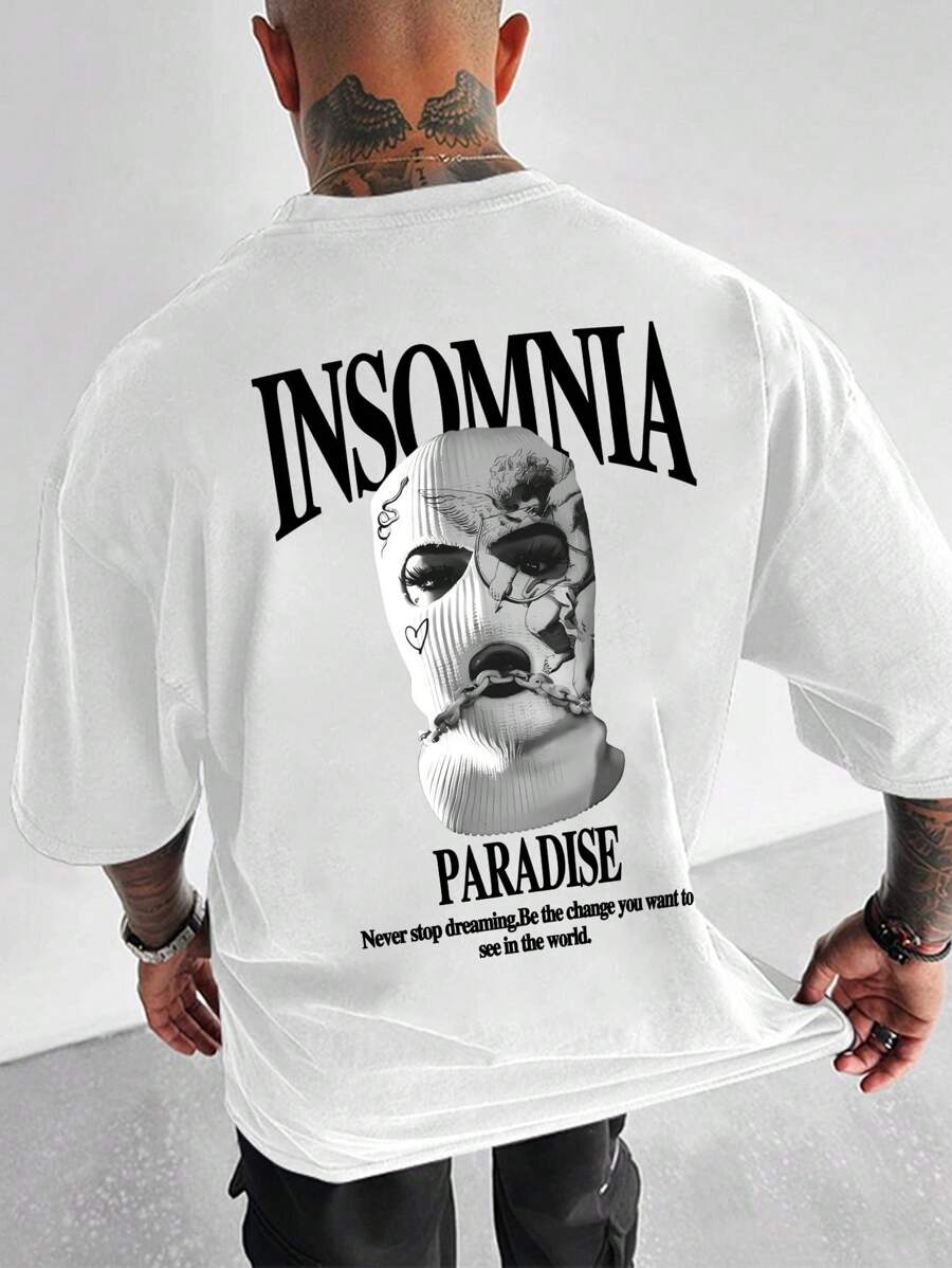 Men's Round Neck Casual Commuting T-Shirt, 2000s Style - White - View 1