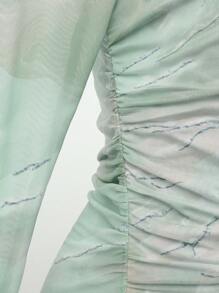 SHEIN Unity Marble Print Ruched Mesh Top - Blue - View 6