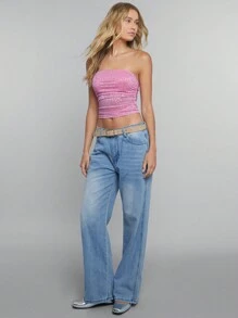 SHEIN EZwear Y2k Strapless Sheer Mesh Tube Top - Pink - View 5