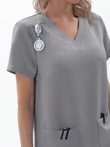 TaskEZ Women's Short Sleeve Nurse Uniform Scrub Set, 2pcs/Set, Summer - Grey - View 8