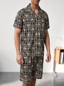 Conjunto de ropa interior para hombre con estampado de manga corta y pantalones cortos