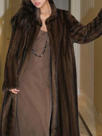 Manteau moelleux unicolore à devant ouvert pour les tenues quotidiennes en hiver