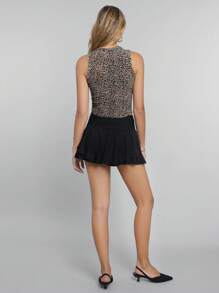 Easelle Summer Digital Printed Pink Leopard Knitted Tank Top - Multicolor - View 2