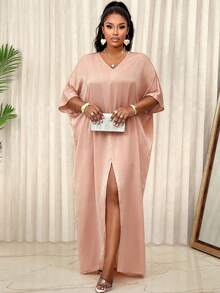 假日蝙蝠袖分裂大腿裙 - 粉色 - 查看 4