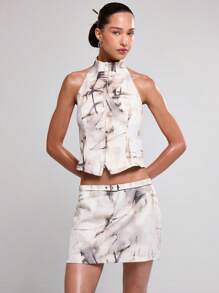 MUSERA Burn Out Print Low Rise Mini Skirt Boho Spring Summer Cute