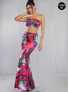 Hauture Abstract Print Tube Top & Skirt Set - Multicolor - View 7