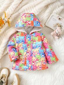 Baby Girls' Fashionable Colorful Teddy Bear Pattern Mid-Length Furry Coat, Warm And Comfortable For Autumn/Winter - Multicolor - View 5