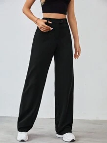 SHEIN Tall Women's Solid Color Zipper Built-In Straight Pants