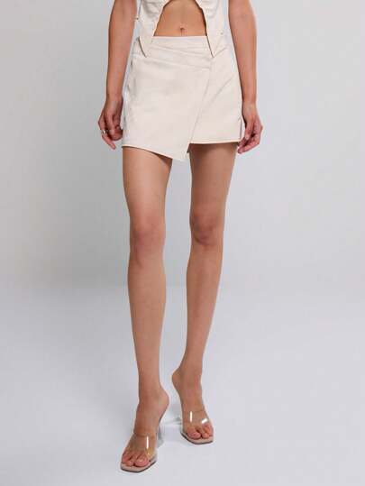 MUSERA 裹身式PU皮迷你裙，优雅性感，适合夏季派对、度假、节日等场合