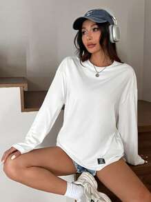 SHEIN EZwear Summer Solid Bow Decorated Cropped Slim Fit T-Shirt