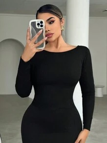 SHEIN SXY Fall Sexy Summer 3D Flower Backless Black & White Color Block Women's T-Shirt