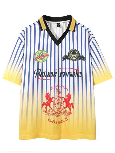 Street Life Chemise polo décontractée à manches courtes rayées et à lettre estivale pour homme, ample