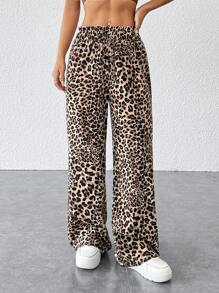 SHEIN PETITE Pantalones largos holgados de estampado de leopardo para mujer - Multicolor - Ver 6