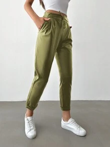 EURMUSE Women's Metallic Fabric Front Knot Long Pants - Green - View 3