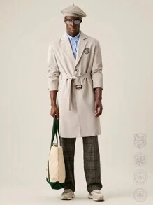 Manfinity VCAY Men's Long Woven Overcoat With Fitted Long Sleeves,Back To School, Plain, Going Out, For Fall Winter - Khaki - View 6