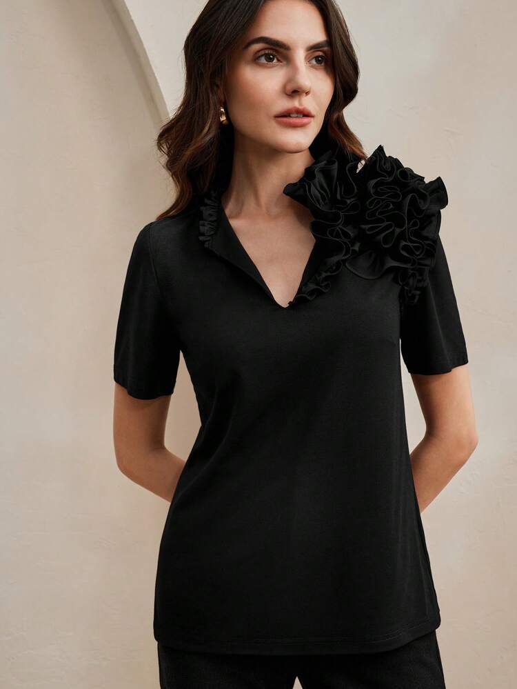 Heavy Lace Knit Women's Top With Sweet Atmosphere And Slim Fit