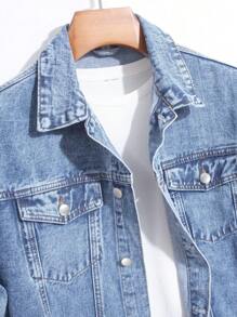 Chillumni Men Plus Size Simple Solid Color Plain Urban Casual Long Sleeve Denim Jacket For Daily Wear Going Out Hang Out Party Vacation Street, Fall - Medium Wash - View 5