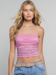 SHEIN EZwear Y2k Strapless Sheer Mesh Tube Top - Pink - View 1