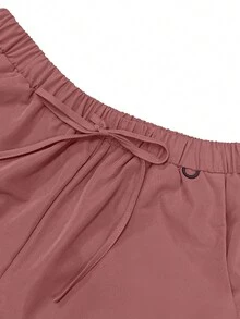 純色V領短袖外科服套裝，2件/套 - 珊瑚粉 - 查看 7