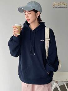 Harry Potter X Friful 女式字母印花宽松连帽厚款卫衣，秋装 - 寶藍色 - 查看 3