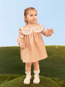SHEIN Baby Girls' Peter Pan Collar Dress - Brown - View 4