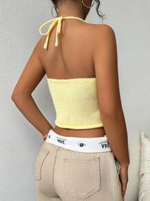 SHEIN Unity Top de punto unicolor y sencillo con cuello halter para uso diario de mujer - Amarillo - Ver 2