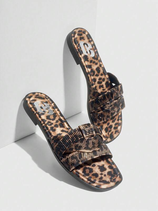 CUCCOO SZL Comfortable Round Toe Leopard Print Women's Flat Sandals, FashionableSexy Party Baddie Chic Gorgeous Style Halloween