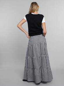 Easelle Plaid Print High Waist Ruffle Hem Skirt